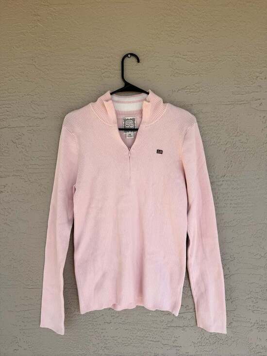 Polo Jeans Co. Ralph Lauren Sweaters - Vintage Ralph Lauren Polo Jeans Co. Quarter-Zip Ribbed Sweater Pink XL